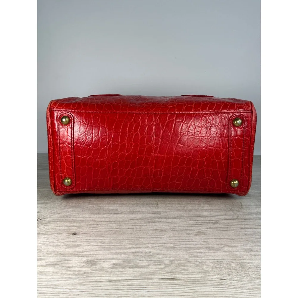 Banana Republic Red Croc Embossed Leather Bowler Boston Satchel Shoulder Bag